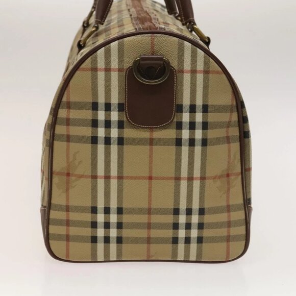 Burberrys Nova Check Boston Bag PVC Leather 2way Beige Gold Auth 131032 - Picture 4 of 14